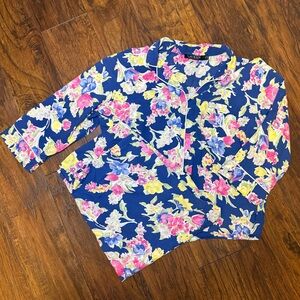 Ralph Lauren Floral Pajama Top in Blue and Pink lightweight cotton Embroidered